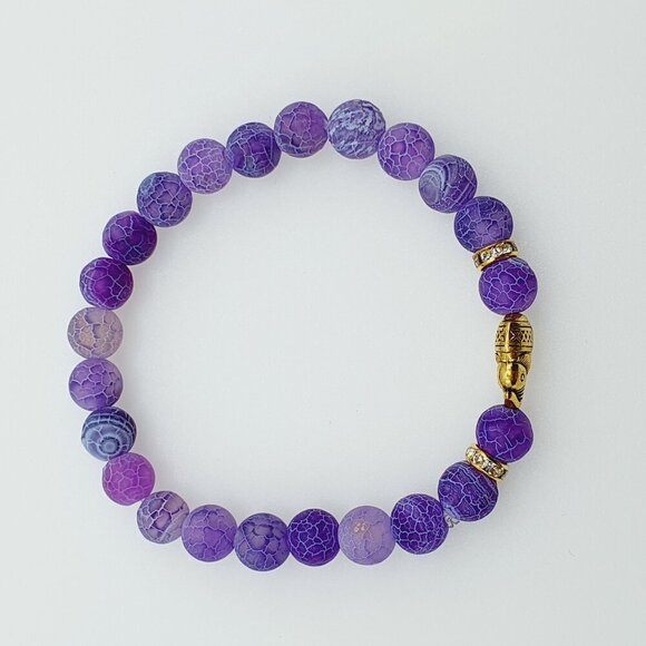 Purple Crackle Agate Bracelet with Gold Elephant Charm, AZFA1066 - Picture 1 of 11